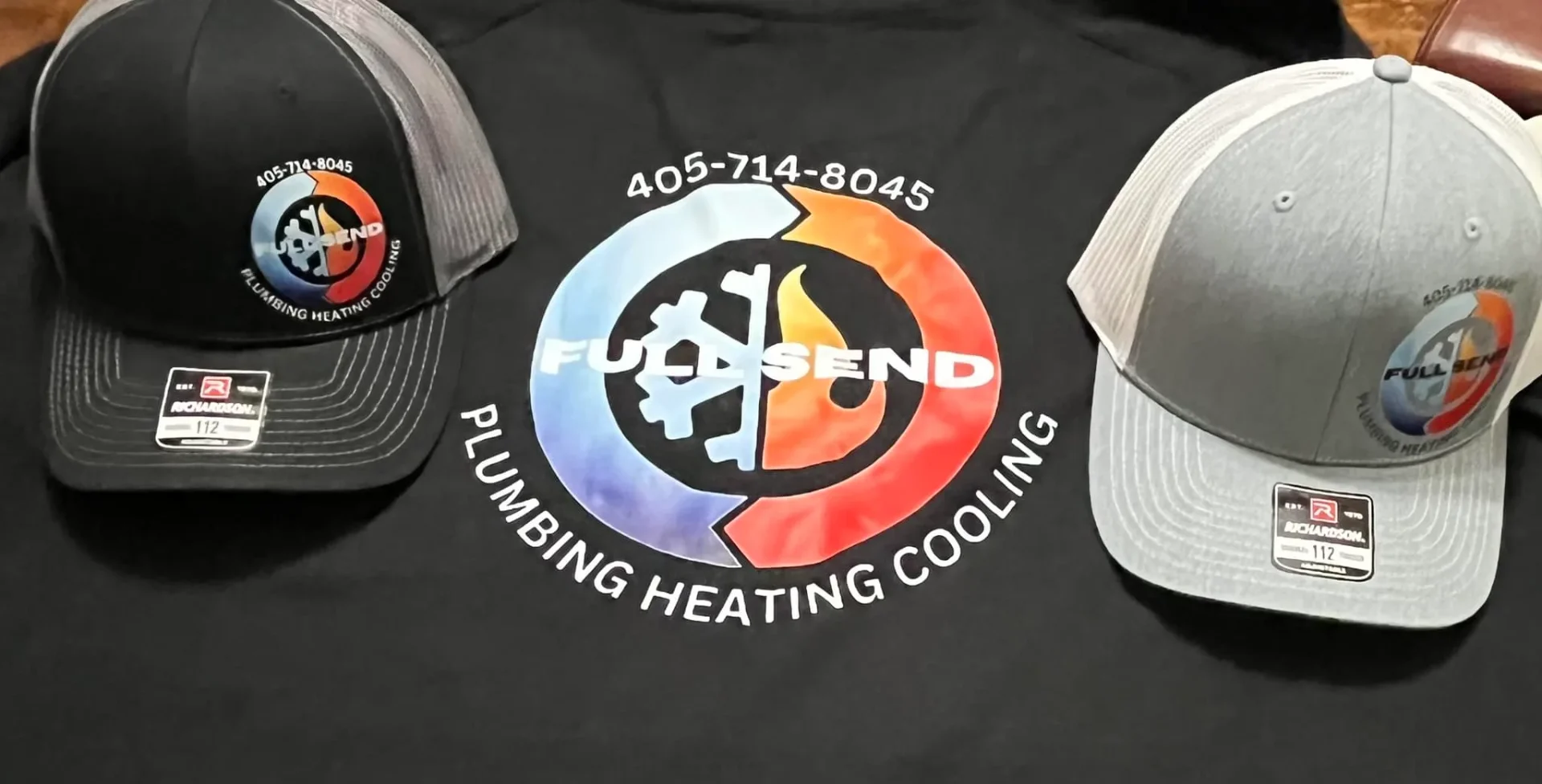 Full Send branded t-shirts and hats