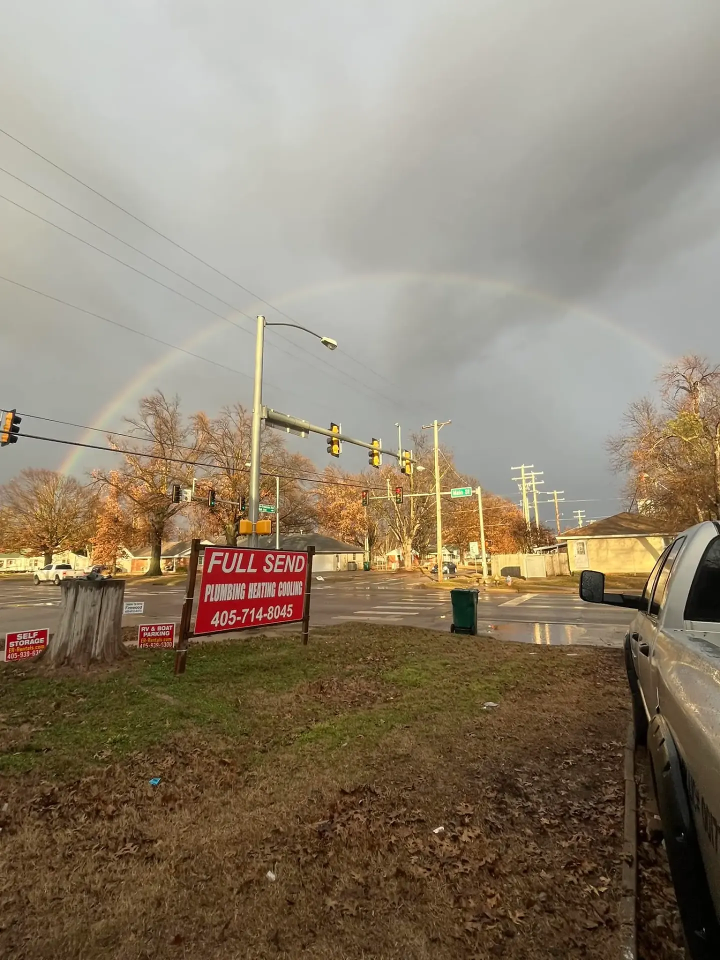 Full Send business sign with rainbow in Perkins Oklahoma
